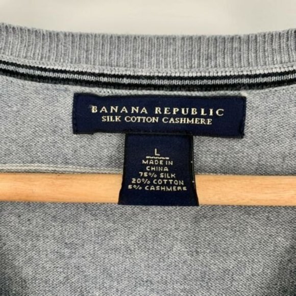 Banana Republic Mens's Large Sweater Silk Cashmere Blend Gray Stripe V-Neck - Picture 3 of 10